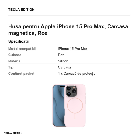 Husa Silicone Thin Mag pentru Apple iPhone 15 Pro Max, Carcasa magnetica, Roz [2]