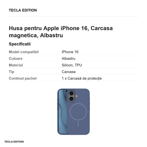 Husa Silicone Thin Mag pentru Apple iPhone 16, Carcasa magnetica, Albastru [2]
