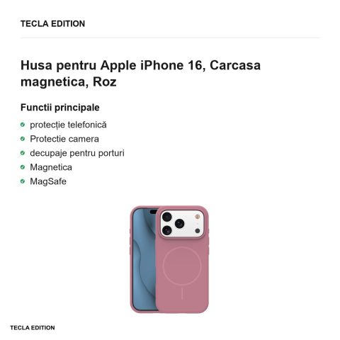 Husa Silicone Thin Mag pentru Apple iPhone 16, Carcasa magnetica, Roz [1]