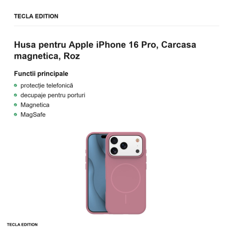 Husa Silicone Thin Mag pentru Apple iPhone 16 Pro, Carcasa magnetica, Roz [1]