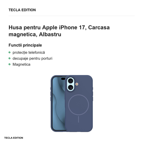 Husa Silicone Thin Mag pentru Apple iPhone 17, Carcasa magnetica, Albastru [1]