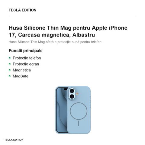 Husa Silicone Thin Mag pentru Apple iPhone 17, Carcasa magnetica, Albastru [1]