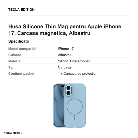 Husa Silicone Thin Mag pentru Apple iPhone 17, Carcasa magnetica, Albastru [2]
