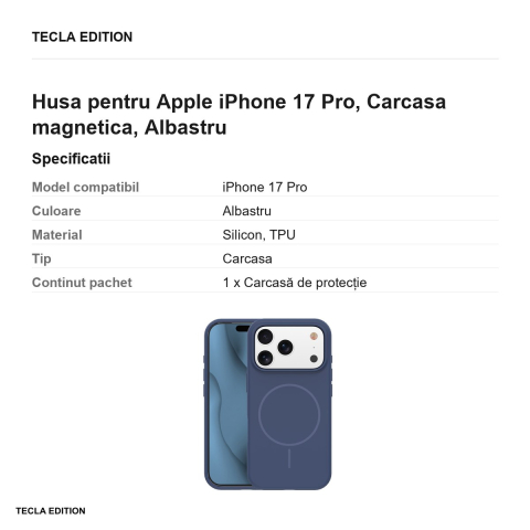 Husa Silicone Thin Mag pentru Apple iPhone 17 Pro, Carcasa magnetica, Albastru [2]