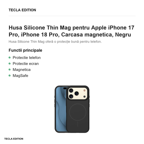Husa Silicone Thin Mag pentru Apple iPhone 17 Pro, iPhone 18 Pro, Carcasa magnetica, Negru [1]