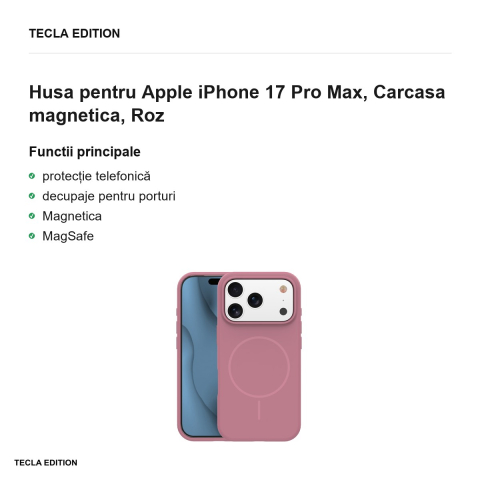 Husa Silicone Thin Mag pentru Apple iPhone 17 Pro Max, Carcasa magnetica, Roz [1]