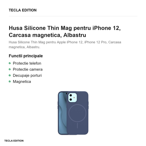 Husa Silicone Thin Mag pentru iPhone 12, Carcasa magnetica, Albastru [1]
