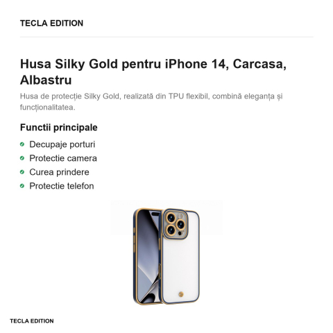 Husa Silky Gold pentru iPhone 14, Carcasa, Albastru [1]