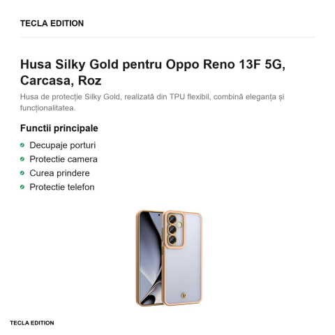 Husa Silky Gold pentru Oppo Reno 13F 5G, Carcasa, Roz [1]