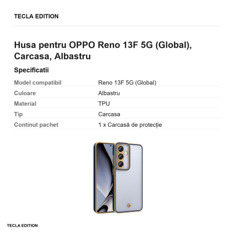 Husa Silky Gold pentru OPPO Reno 13F 5G (Global), Carcasa, Albastru [2]