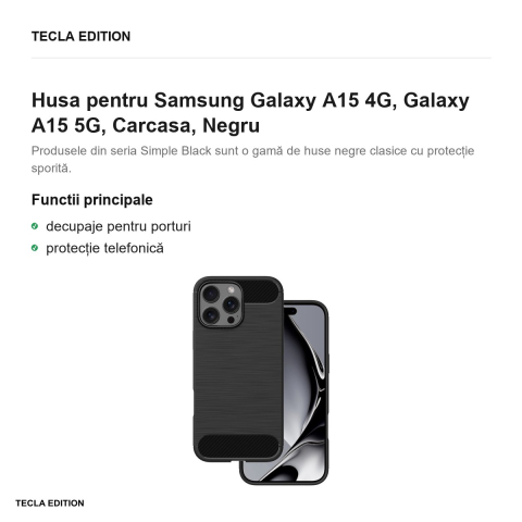 Husa Simple Black pentru Samsung Galaxy A15 4G, Galaxy A15 5G, Carcasa, Negru [1]