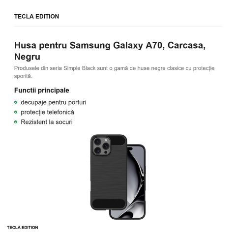 Husa Simple Black pentru Samsung Galaxy A70, Carcasa, Negru [1]