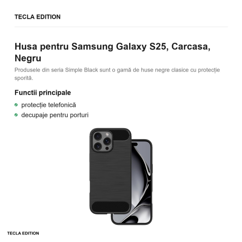 Husa Simple Black pentru Samsung Galaxy S25, Carcasa, Negru [1]