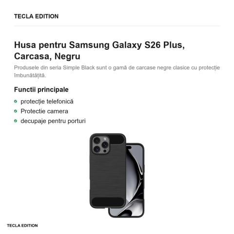Husa Simple Black pentru Samsung Galaxy S26 Plus, Carcasa, Negru [1]