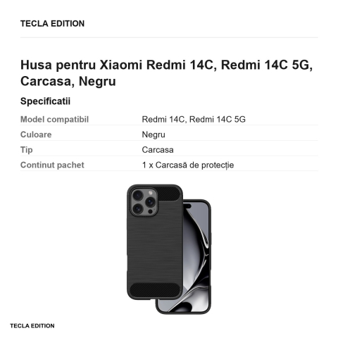 Husa Simple Black pentru Xiaomi Redmi 14C, Redmi 14C 5G, Carcasa, Negru [2]