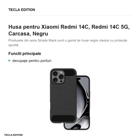 Husa Simple Black pentru Xiaomi Redmi 14C, Redmi 14C 5G, Carcasa, Negru [1]