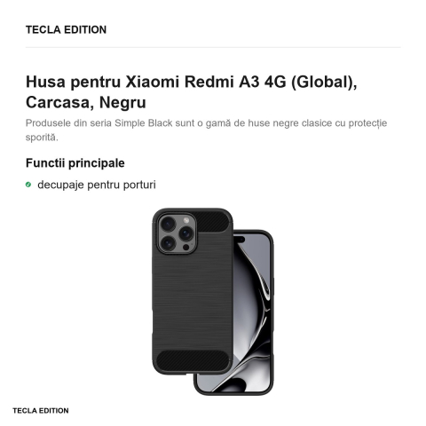 Husa Simple Black pentru Xiaomi Redmi A3 4G (Global), Carcasa, Negru [1]