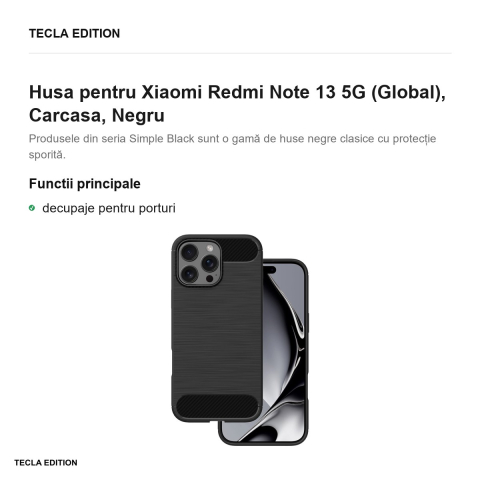 Husa Simple Black pentru Xiaomi Redmi Note 13 5G (Global), Carcasa, Negru [1]
