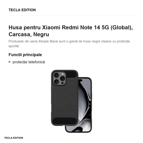 Husa Simple Black pentru Xiaomi Redmi Note 14 5G (Global), Carcasa, Negru [1]