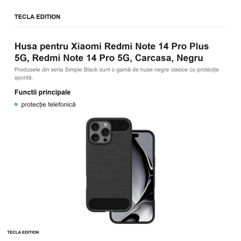 Husa Simple Black pentru Xiaomi Redmi Note 14 Pro Plus 5G, Redmi Note 14 Pro 5G, Carcasa, Negru [1]