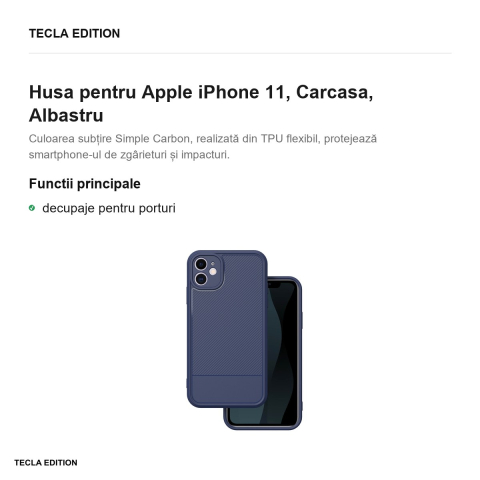 Husa Simple Carbon pentru Apple iPhone 11, Carcasa, Albastru [1]