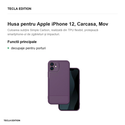 Husa Simple Carbon pentru Apple iPhone 12, Carcasa, Mov [1]