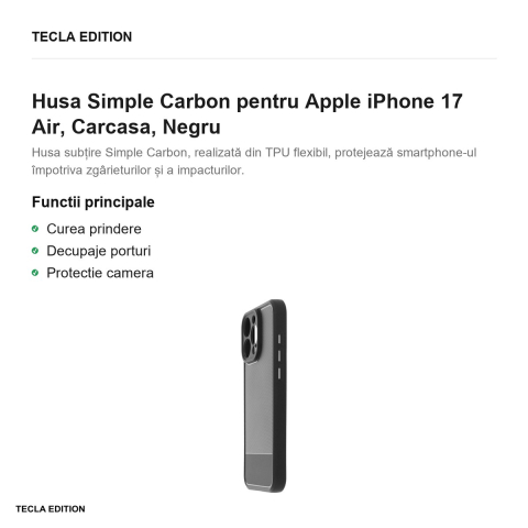 Husa Simple Carbon pentru Apple iPhone 17 Air, Carcasa, Negru [1]