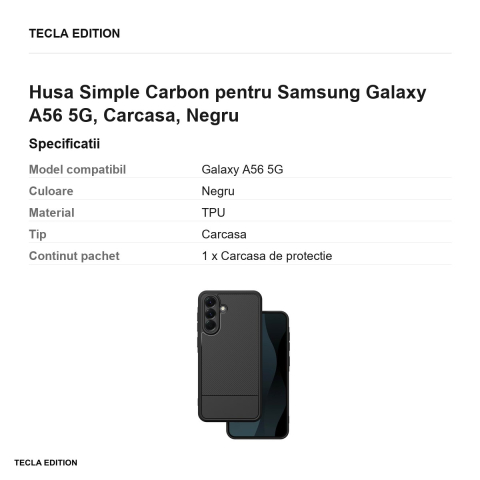Husa Simple Carbon pentru Samsung Galaxy A56 5G, Carcasa, Negru [2]