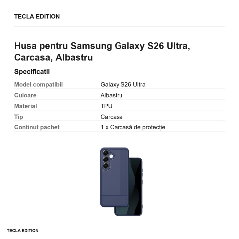 Husa Simple Carbon pentru Samsung Galaxy S26 Ultra, Carcasa, Albastru [2]