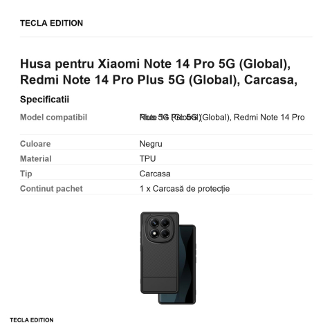 Husa Simple Carbon pentru Xiaomi Note 14 Pro 5G (Global), Redmi Note 14 Pro Plus 5G (Global), Carcasa, Negru [2]