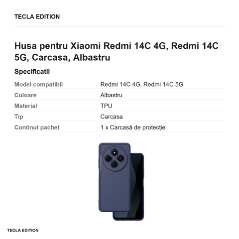 Husa Simple Carbon pentru Xiaomi Redmi 14C 4G, Redmi 14C 5G, Carcasa, Albastru [2]