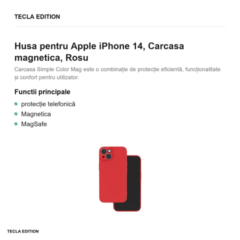 Husa Simple Color Mag pentru Apple iPhone 14, Carcasa magnetica, Rosu [1]