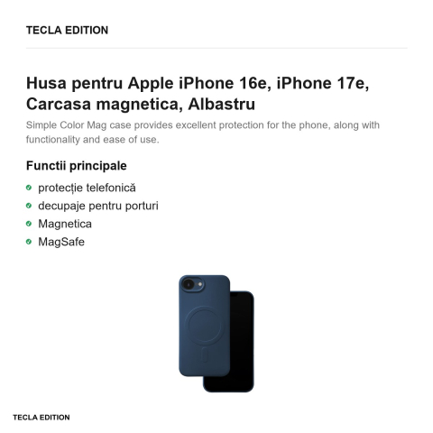 Husa Simple Color Mag pentru Apple iPhone 16e, iPhone 17e, Carcasa magnetica, Albastru [1]