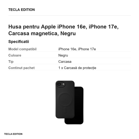 Husa Simple Color Mag pentru Apple iPhone 16e, iPhone 17e, Carcasa magnetica, Negru [2]