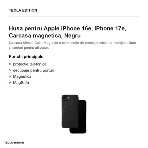 Husa Simple Color Mag pentru Apple iPhone 16e, iPhone 17e, Carcasa magnetica, Negru [1]
