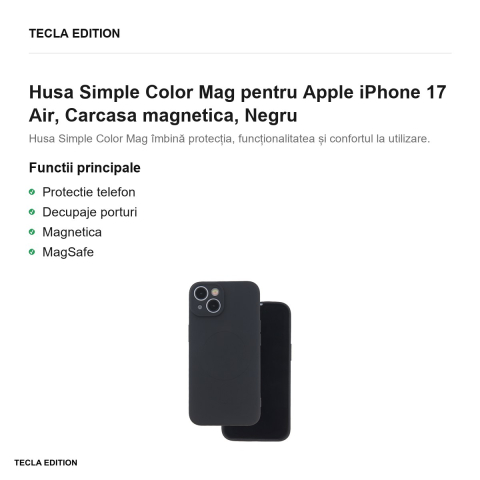 Husa Simple Color Mag pentru Apple iPhone 17 Air, Carcasa magnetica, Negru [1]