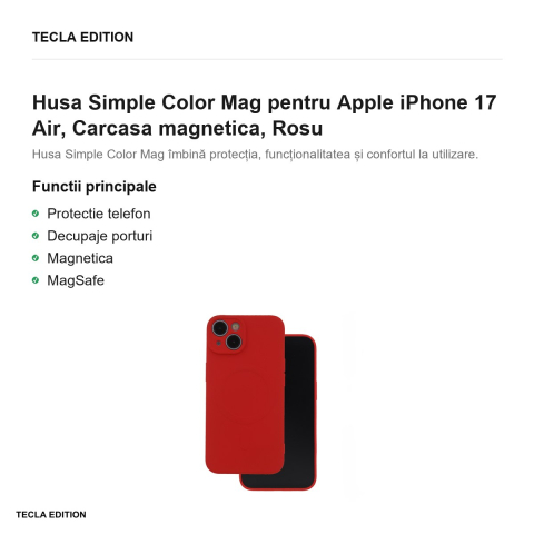 Husa Simple Color Mag pentru Apple iPhone 17 Air, Carcasa magnetica, Rosu [1]