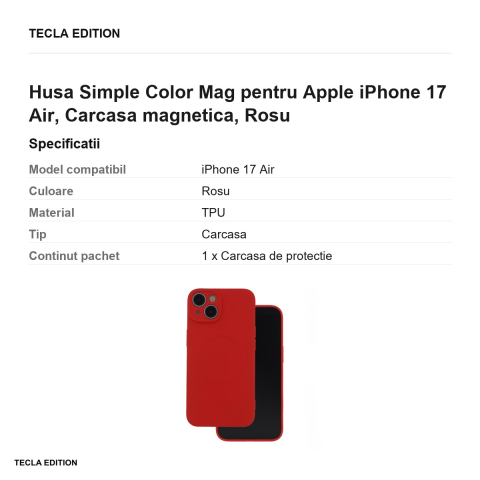 Husa Simple Color Mag pentru Apple iPhone 17 Air, Carcasa magnetica, Rosu [2]