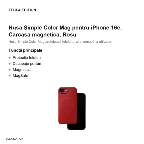 Husa Simple Color Mag pentru iPhone 16e, Carcasa magnetica, Rosu [1]