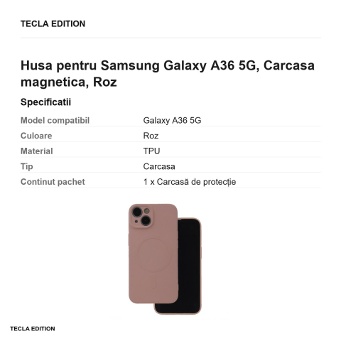 Husa Simple Color Mag pentru Samsung Galaxy A36 5G, Carcasa magnetica, Roz [2]