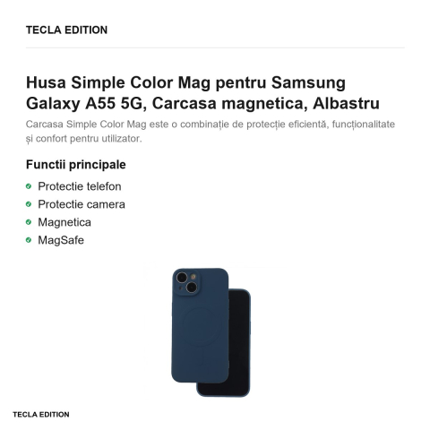 Husa Simple Color Mag pentru Samsung Galaxy A55 5G, Carcasa magnetica, Albastru [1]