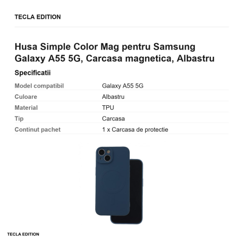Husa Simple Color Mag pentru Samsung Galaxy A55 5G, Carcasa magnetica, Albastru [2]