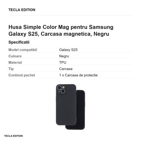 Husa Simple Color Mag pentru Samsung Galaxy S25, Carcasa magnetica, Negru [2]