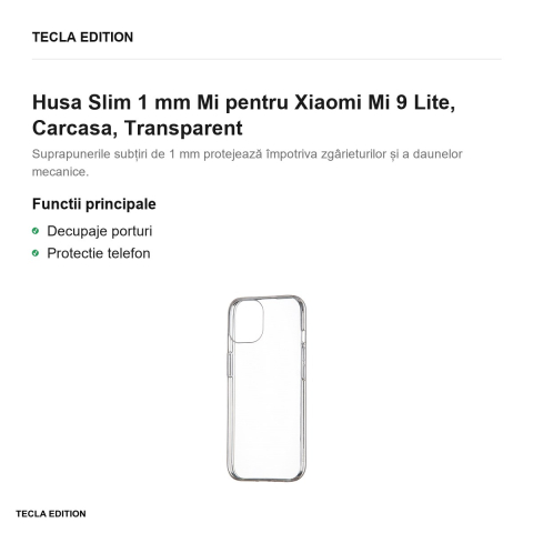 Husa Slim 1 mm Mi pentru Xiaomi Mi 9 Lite, Carcasa, Transparent [1]