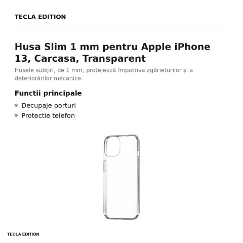 Husa Slim 1 mm pentru Apple iPhone 13, Carcasa, Transparent [1]