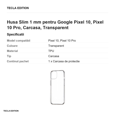 Husa Slim 1 mm pentru Google Pixel 10, Pixel 10 Pro, Carcasa, Transparent [2]
