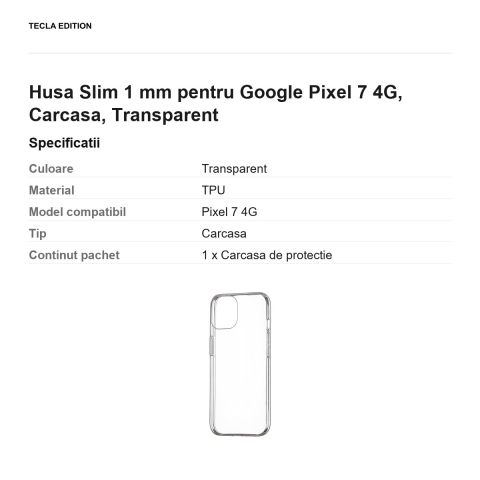 Husa Slim 1 mm pentru Google Pixel 7 4G, Carcasa, Transparent [2]