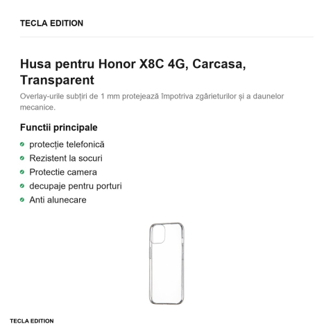Husa Slim 1 mm pentru Honor X8C 4G, Carcasa, Transparent [1]