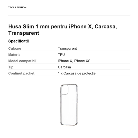 Husa Slim 1 mm pentru iPhone X, Carcasa, Transparent [2]