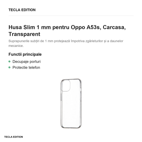 Husa Slim 1 mm pentru Oppo A53s, Carcasa, Transparent [1]